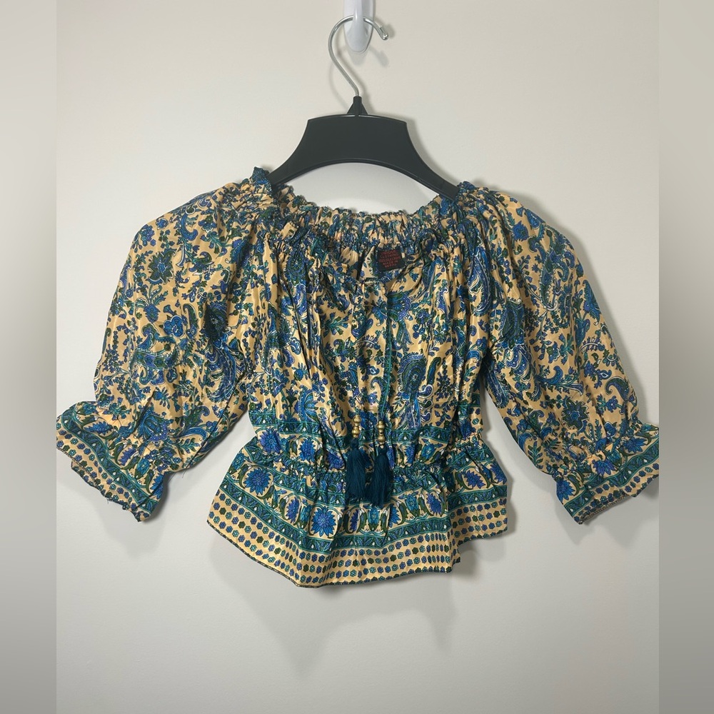 NEW Boho Yellow Paisley Off-Shoulder Top